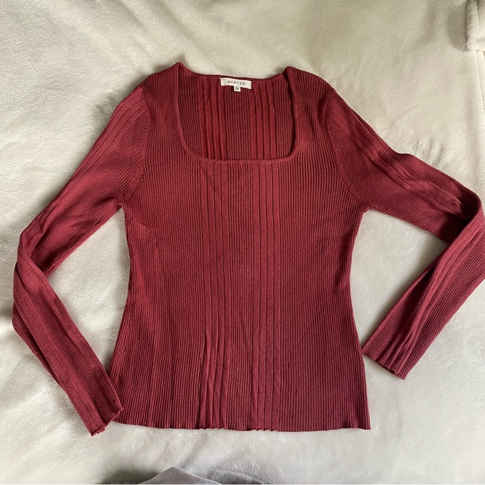 Wynter Ribbed Knit Top in Burgundy